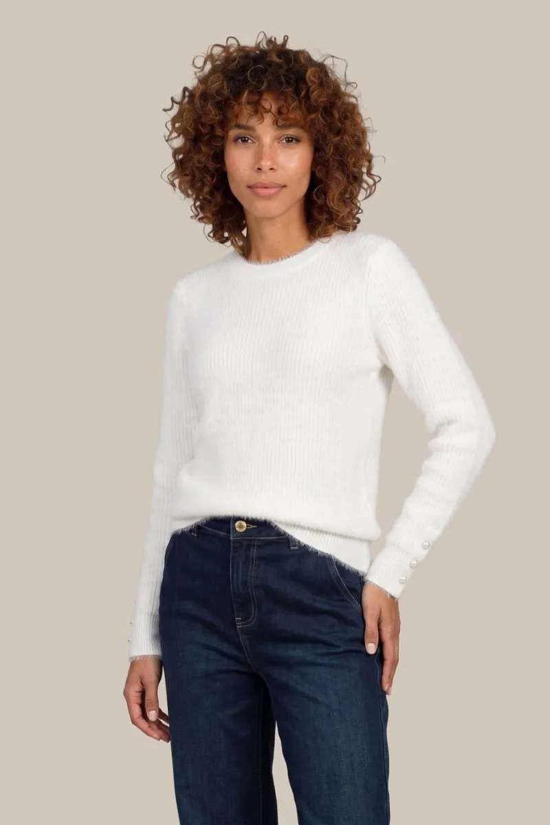 G-maxx Maille Knitting Sweater Wool White, witte gebreide wollen trui
